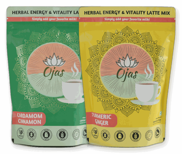 Ojas Immunity Bundle: Cardamom Cinnamon and Turmeric Ginger with a frother